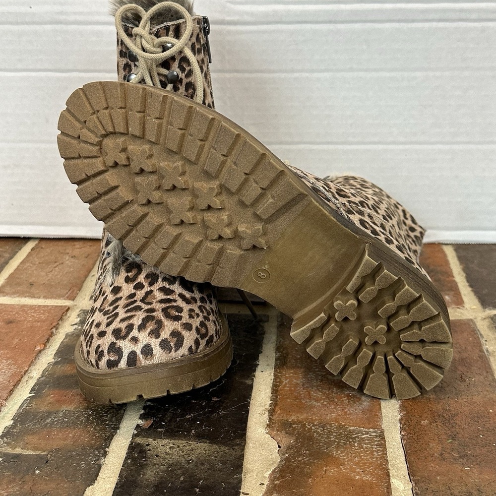 Very G Faux Fur Animal Print Hiker Boots. Sz 8 Leopard Print Tan - Picture 5 of 7